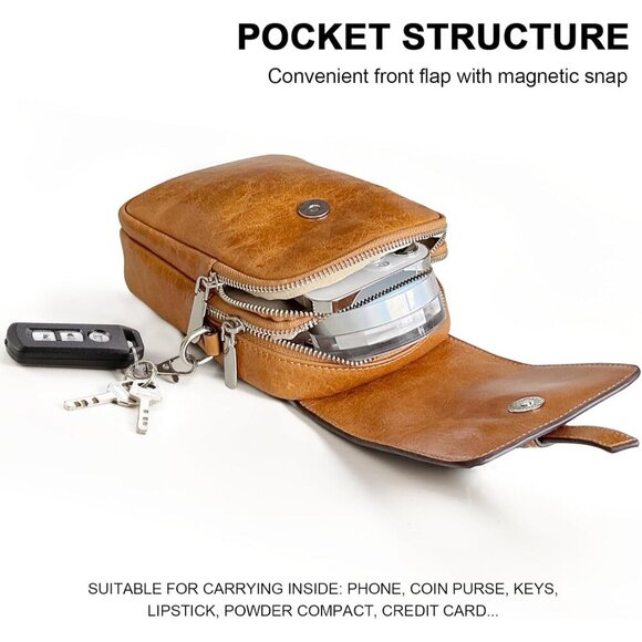 Genuine Leather Crossbody Bag Small with Adjustable Strap for Travel Women - Picture 4 of 6